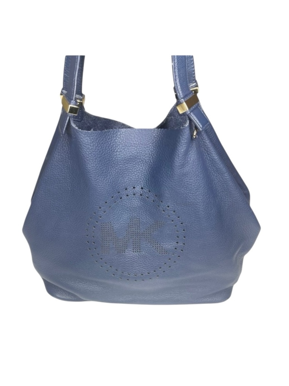 Michael Kors 𖦹 MK Perforated Logo Grab Bag Handbag 𖦹 Navy Pebbled Leather 𖦹 - Picture 7 of 16